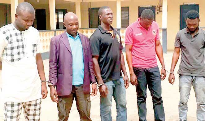 The five suspects who were arrested by the police after the attack on the Upper West Regional NADMO Office 
