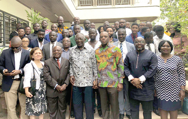Former President Kufuor (middle), Dr Matthew Opoku Prempeh (3rd right), Mr George Andah (2nd right) with the participants in the event