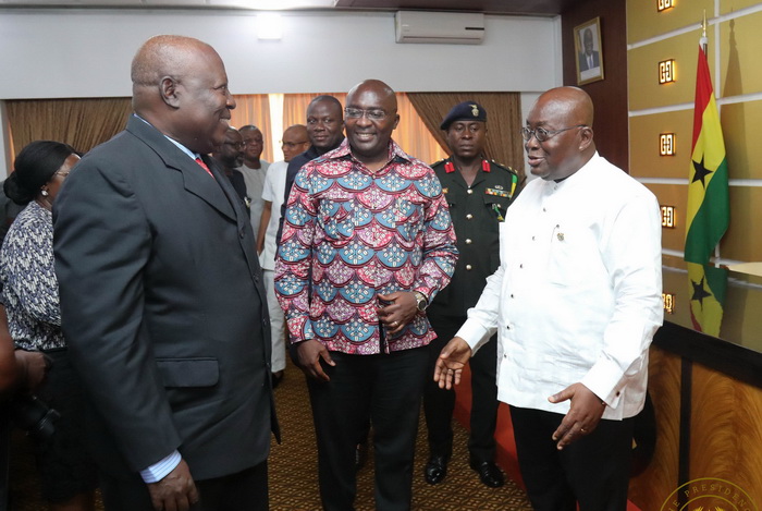 President Akufo-Addo interacting with the Vice President and Martin Amidu