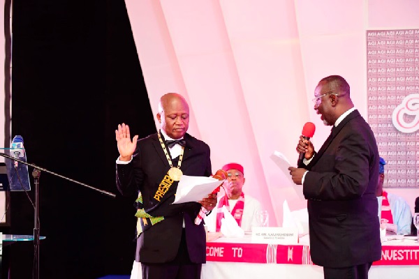 Dr Gyamfi being sworn in by His Lordship, Justice P. Baffoe Bonnie of the Supreme Court