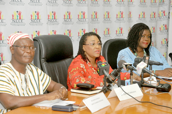Ms Josephine Nkrumah flanked by Mr Akuamoah (left) and Ms Kathy Addy 