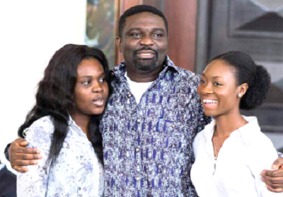  Ewuraba (left), with the owner of Benchmark Executive Business, Mr Leo Sossah, and a friend.