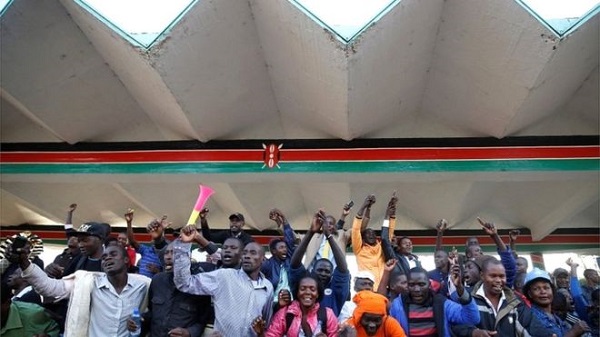 Odinga supporters cheered as they waited for him to appear at Nairobi's Uhuru Park 