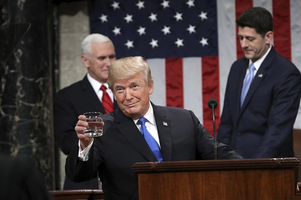 President Donald Trump while delivering his first State of the Union address in the House chamber of the US Capitol to a joint session of Congress. (AP)