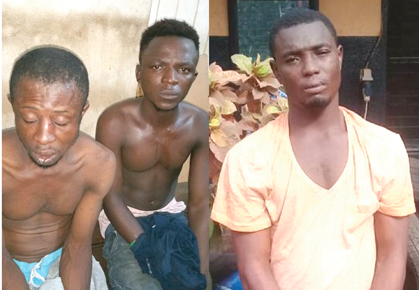 Jerry Usainele (right) and Victory Henry (left) arrested for allegedly breaking into a container shop and Anthony Aja Tochukwu, a suspected member of a motorbike snatching gang