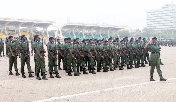 Cadet Senior Under Officer, Ms Miriam Tawiah leading the cadets  to march past the dais. Picture: Maxwell Ocloo