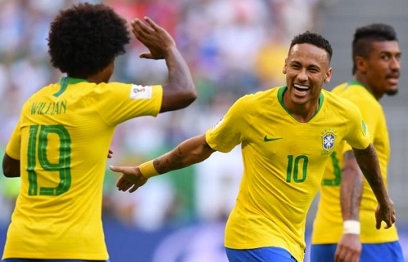 Main man: Neymar celebrates after scoring the opener.