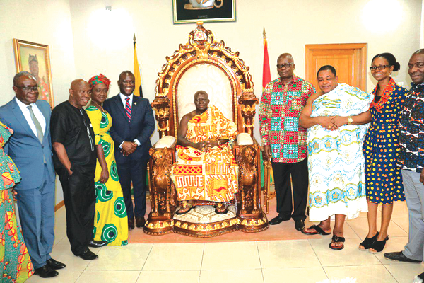 The Asantehene, Otumfuo Osei Tutu II(seated) with the Board of Directors of the National Petroleum Authority(NPA). Others in the picture include, Mr Joseph Addo-Yobo (4th right), the Chairman of the board, and Mr Hassan Tampuli (4th left), the CEO, NPA