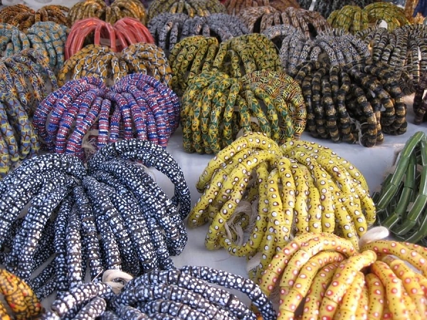 Made in Ghana beads on display