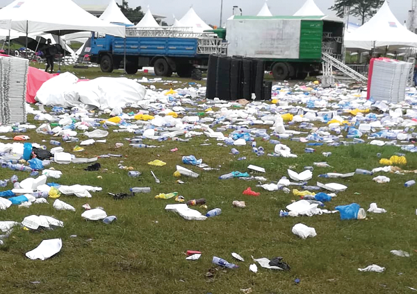 The littered conference grounds