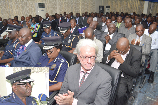  Mr David Asante-Apeatu (inset), the Inspector-General of Police, addressing participants during the workshop. Picture: ESTHER ADJEI