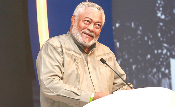 Former President Rawlings delivering the keynote address at the 2018 Ghana UK-Based Achievement Awards in London last Saturday
