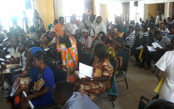 Some government workers at the payroll verification exercise in Cape Coast