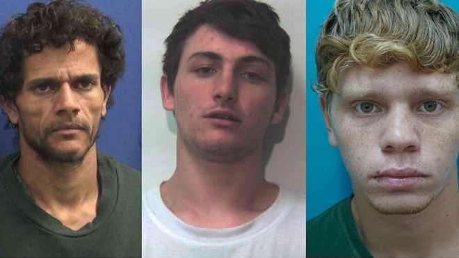 Alan McDonald (L) has been recaptured, but Brendan Bartley (C) and Darryl Councillor remain on the run