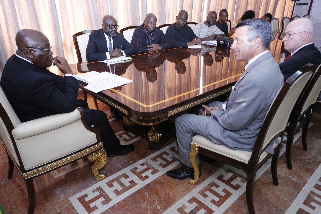 President Akufo-Addo (left) listening attentively to Mr Brian Sandoval (right), State Governor, Nevada, during a courtesy call at the Jubilee House. Picture: SAMUEL TEI ADANO
