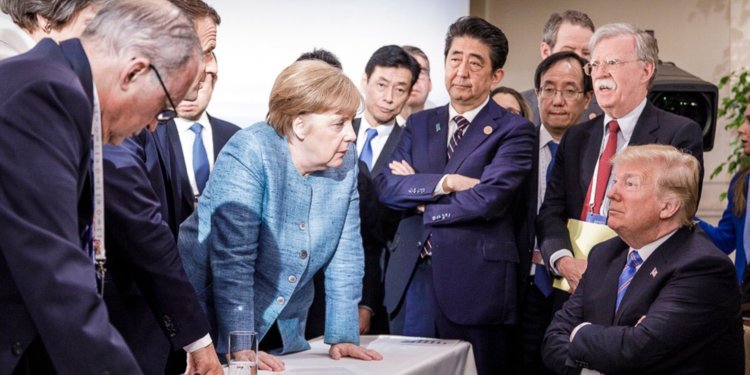 It was always slated to be a tense and awkward G7 summit and an Instagram post from the official account of German Chancellor Angela Merkel appears to have captured one of those moments.