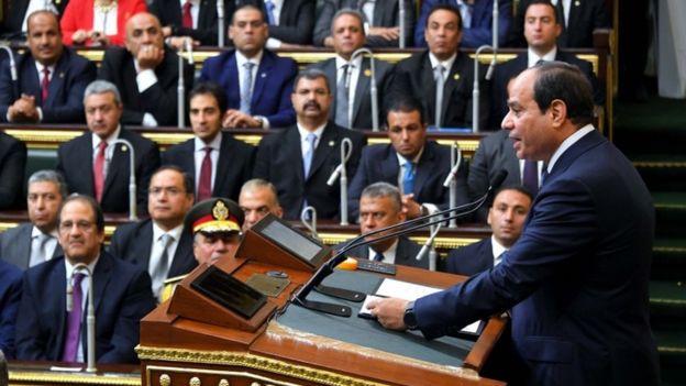 Mr Sisi addresses parliament, acknowledging "economic, social and political challenges"