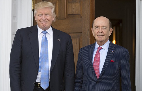 U.S. Secretary of Commerce Wilbur Ross with US President Donald Trump