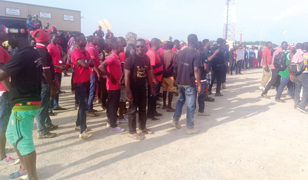 Some of the demonstrators at last protest where Ahafo mine workers demanded equal pay as expats