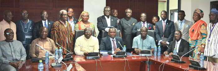 Members of the Select Committee seated with the Executive Council of the Ghana Chamber of Shipping