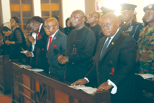 President Nana Addo Dankwa Akufo-Addo, together with Vice-President Dr Mahamudu Bawumia and Prof. Mike Oquaye, Speaker of Parliament, at the remembrance service in Accra. 