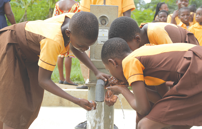 These school girls  can now quench their thirst with potable water on the premises of their school. Picture: EDMUND SMITH-ASANTE