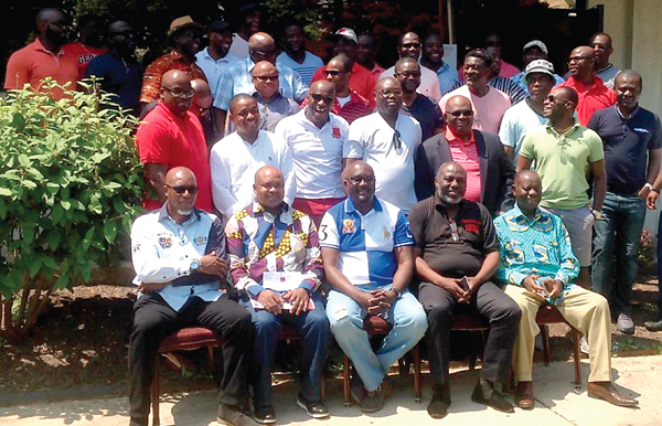 Seated from left to right: Emmanuel Dadson, Rev Casely Hayford, Pratt Abrokwa, James Morgan and Dr Kwame Twum Baah