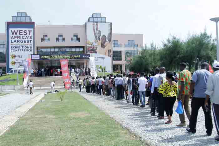 A queue of curious Ghanaians at the entrance of the conference hall