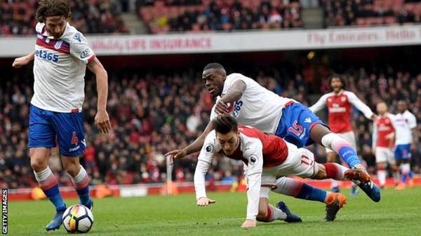Mesut Ozil was fouled by Bruno Martins Indi for Arsenal's first goal