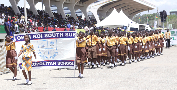 Some of the schoolchildren marching at the Black Star Square in Accra.