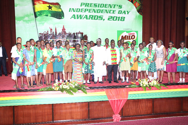President Nana Akufo-Addo (arrowed) and the Vice President, Dr Mahamudu Bawumia in a group photograph with the 30 award winners after the ceremony in Accra. 