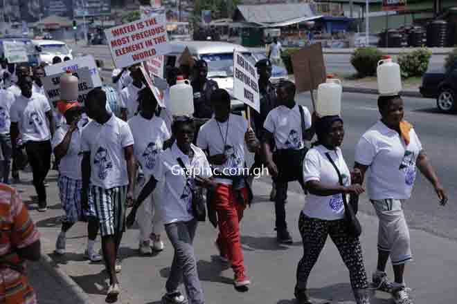 When the Atiwa forest protestors against bauxite mining arrived at Tesano in Accra Thursday morning. PICTURES BY DOUGLAS ANANE FRIMPONG