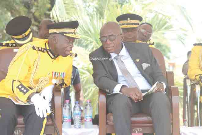 Mr Ambrose Dery, Minister of the Interior, interacting with Mr Patrick Missah, Director General of the Ghana Prisons Service. Picture: BENEDICT OBUOBI
