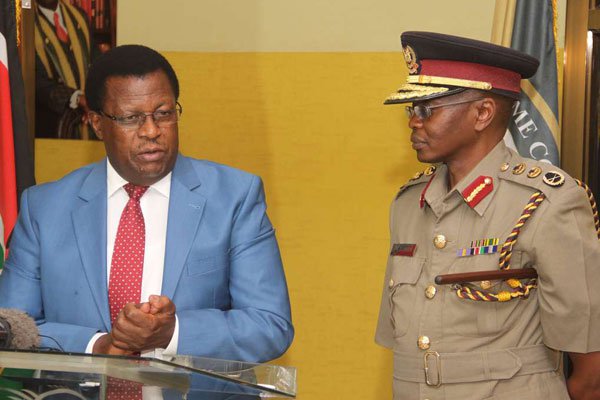National Police Service Commission Chairman Johnston Kavuludi (left) and Inspector General of Police Joseph Boinnet preside over the swearing-in of deputy inspector generals of police at the Supreme Court on January 19, 2018. The police service is the most corrupt government institution. PHOTO | MARTIN MUKANGU | NATION MEDIA GROUP 