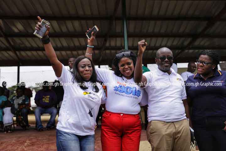 Tourism Minister, Mrs Catherine Afeku and GTA boss Akwasi Agyemang pose for the cameras at the Atibie paragliding festival. PICTURES BY DOUGLAS ANANE FRIMPONG