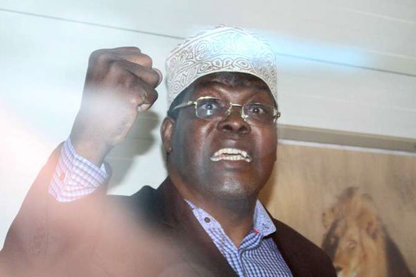 Lawyer Miguna Miguna gestures at Jomo Kenyatta International Airport on March 27, 2018. Dr Miguna believes that he is being persecuted for staying the course. PHOTO | DENNIS ONSONGO | NATION MEDIA GROUP