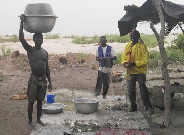 Fishermen working on their catch