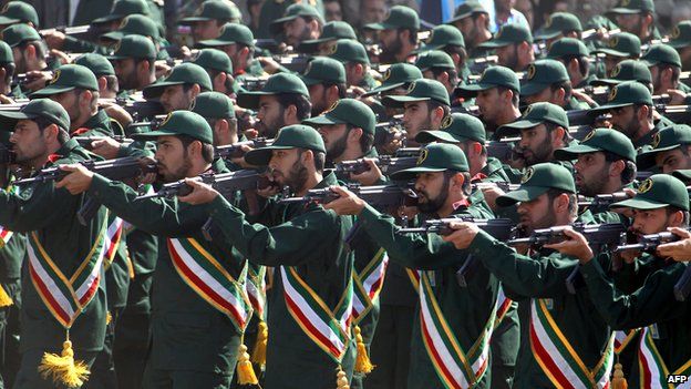 Iranian Revolutionary Guards at a military parade in Tehran