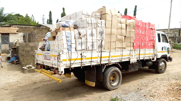 The suspected expired products loaded on a truck 