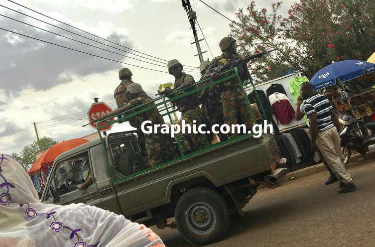 Some of the soldiers who stormed town on Wednesday afternoon. PHOTO BY SAMUEL DUODU