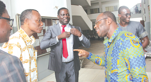 • Dr Yaw Osei Adutwum (2nd left), a Deputy Minister of Education, Rev. Prof. Patrick Ayeh-Kumi (left), Provost, College of Health Sciences, University of Ghana and Mr Jonathan Fletcher (3rd left), Acting Dean of the School of Education and Leadership, University of Ghana in a chat after the summit. Picture: EDNA ADU-SERWAA