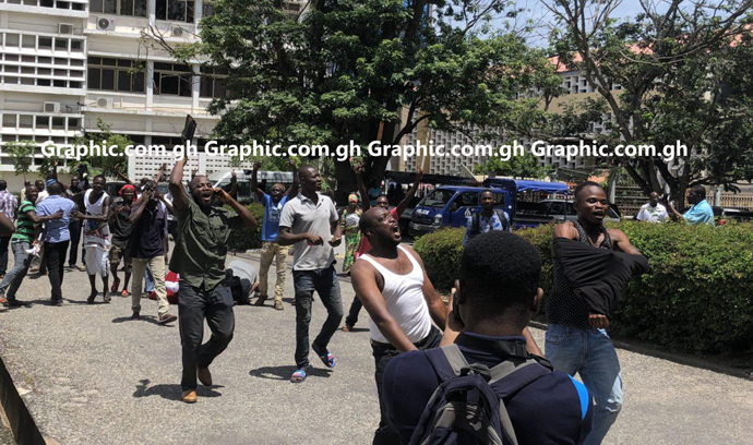 There was a spontaneous jubilation outside the courtroom by the faction that won the case. PICTURES BY EMMANUEL EBO HAWKSON