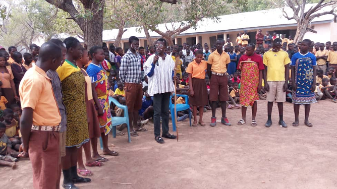 Some school children in Chuchulgu community in the Builsa North District performing a drama about some cultural practices that contribute to obstetric fistula
