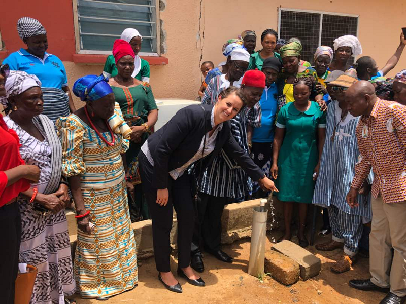 3rd Deputy Secretary at Australian High Commission in Ghana, Claire Moizonier commisioning a WASH facility standpipe