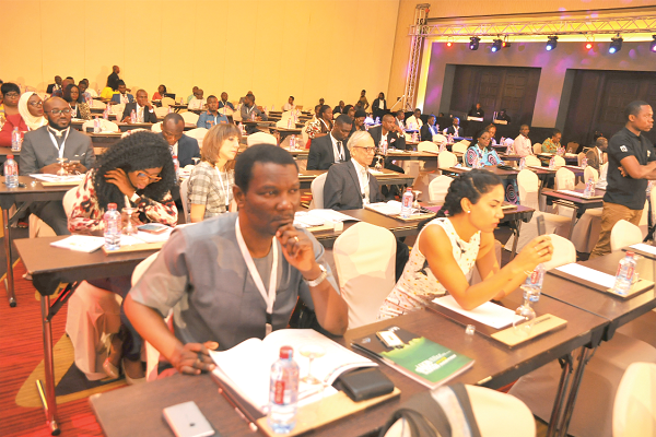 Mr Steve Babaeko (right)  addressing the conference Pictures: EMMANUEL QUAYE 
