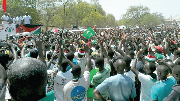 Former President Mahama (arrowed) addressing the crowd