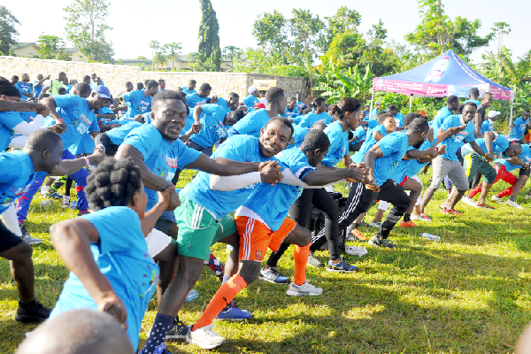 Aerobics time for the participants after the walk from Ayi Mensah to Peduase