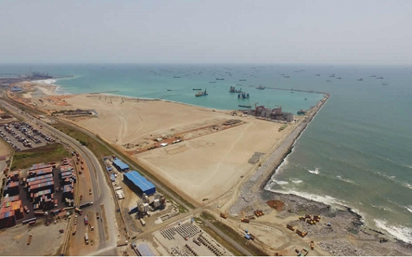 An aerial view of expansion works at the Tema Port