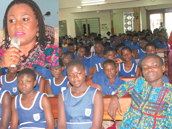 Ms Josephine Nkrumah, Chairman of NCCE addressing the school children. Picture: ESTHER ADJEI 
