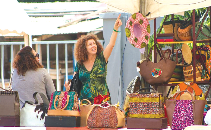 Patrons at an exhibition stand